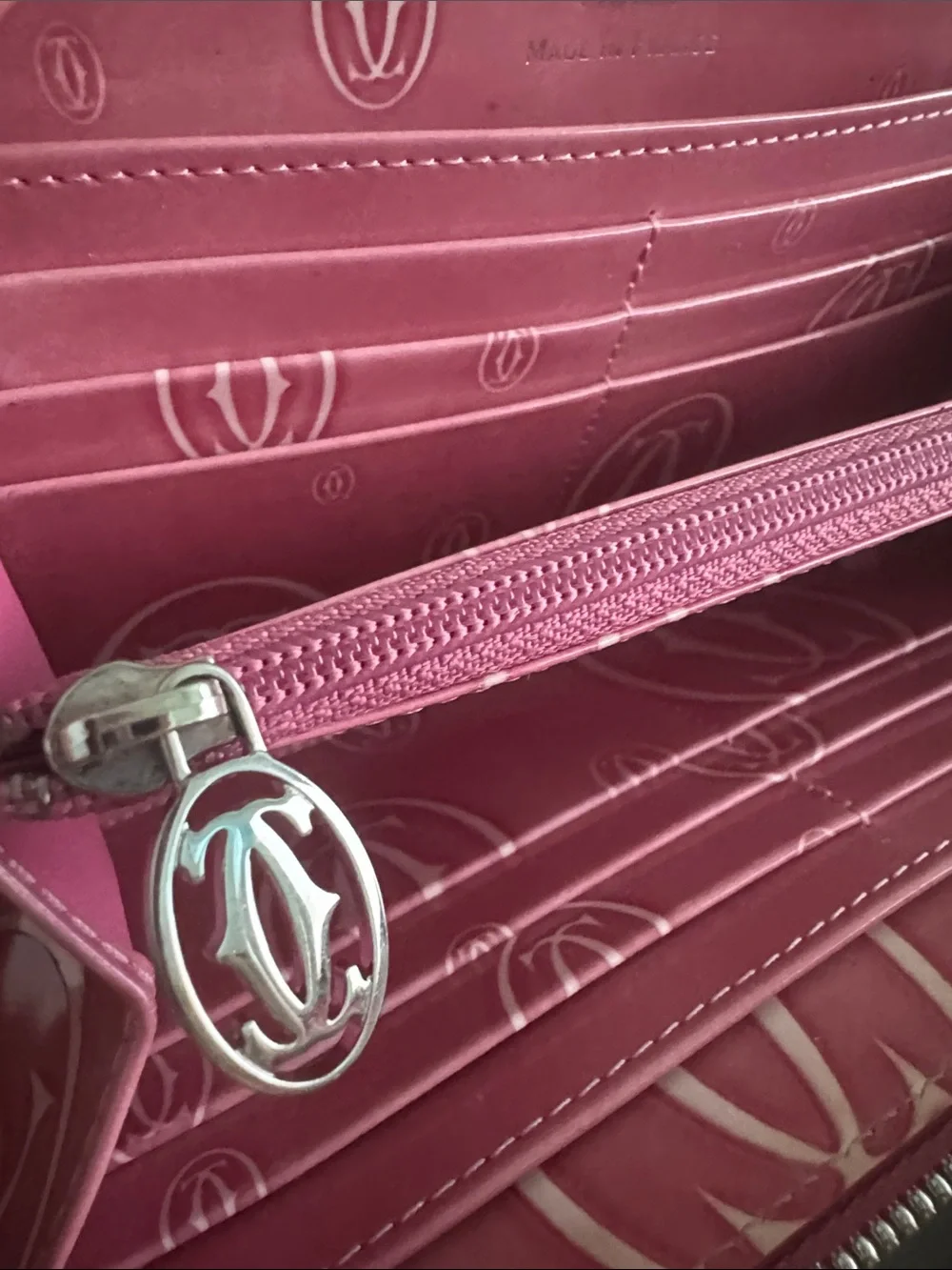 Cartier Happy Birthday Pink Patent Leather Zip Wallet EUC